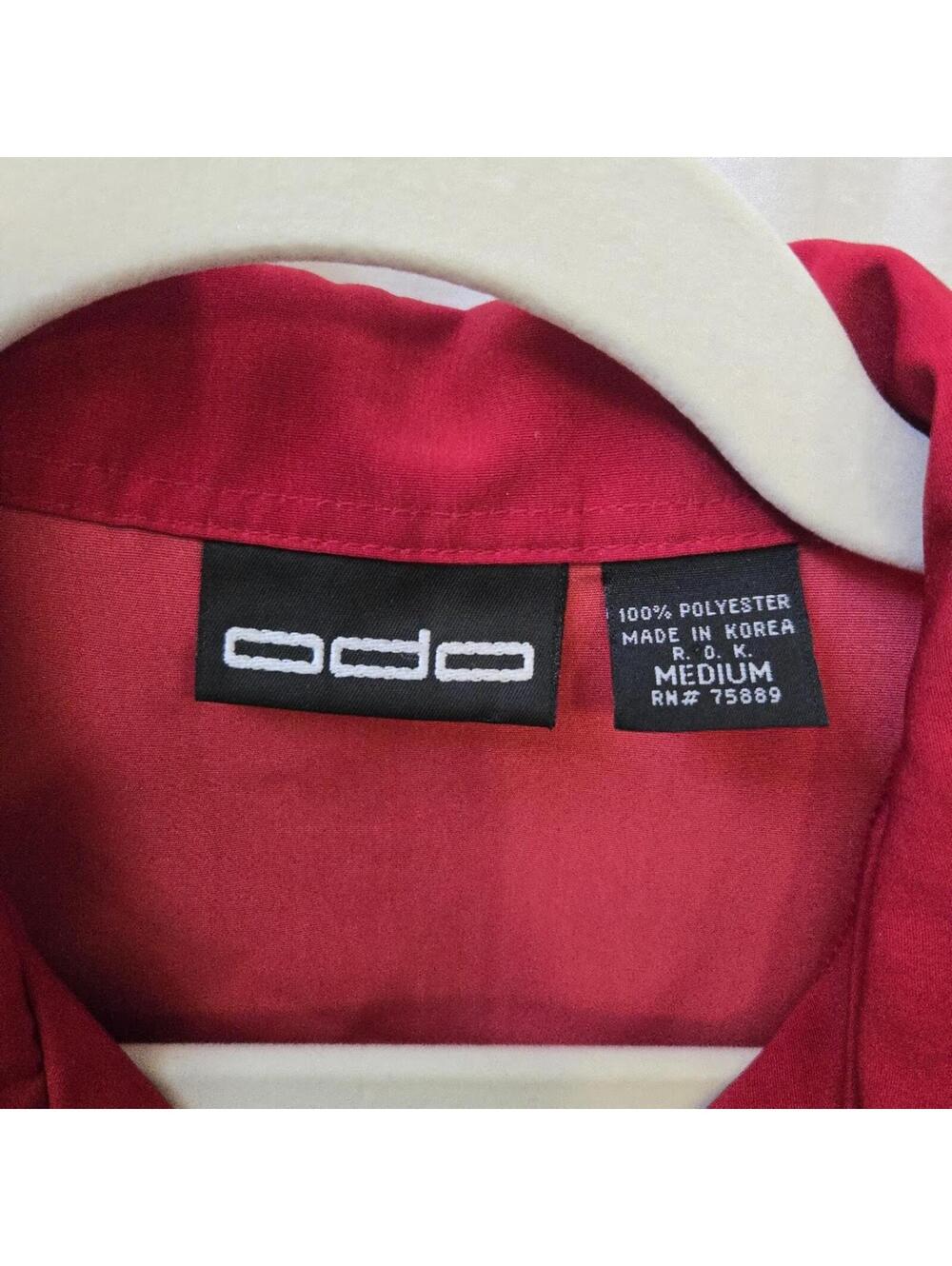 Odo Red Short Sleeve Button-Up Shirt with Blue Dragon Print Size M - Picture 4 of 4